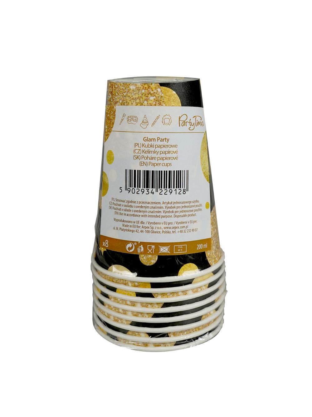 Kubki papierowe - Glam Party (8 szt.) czarne