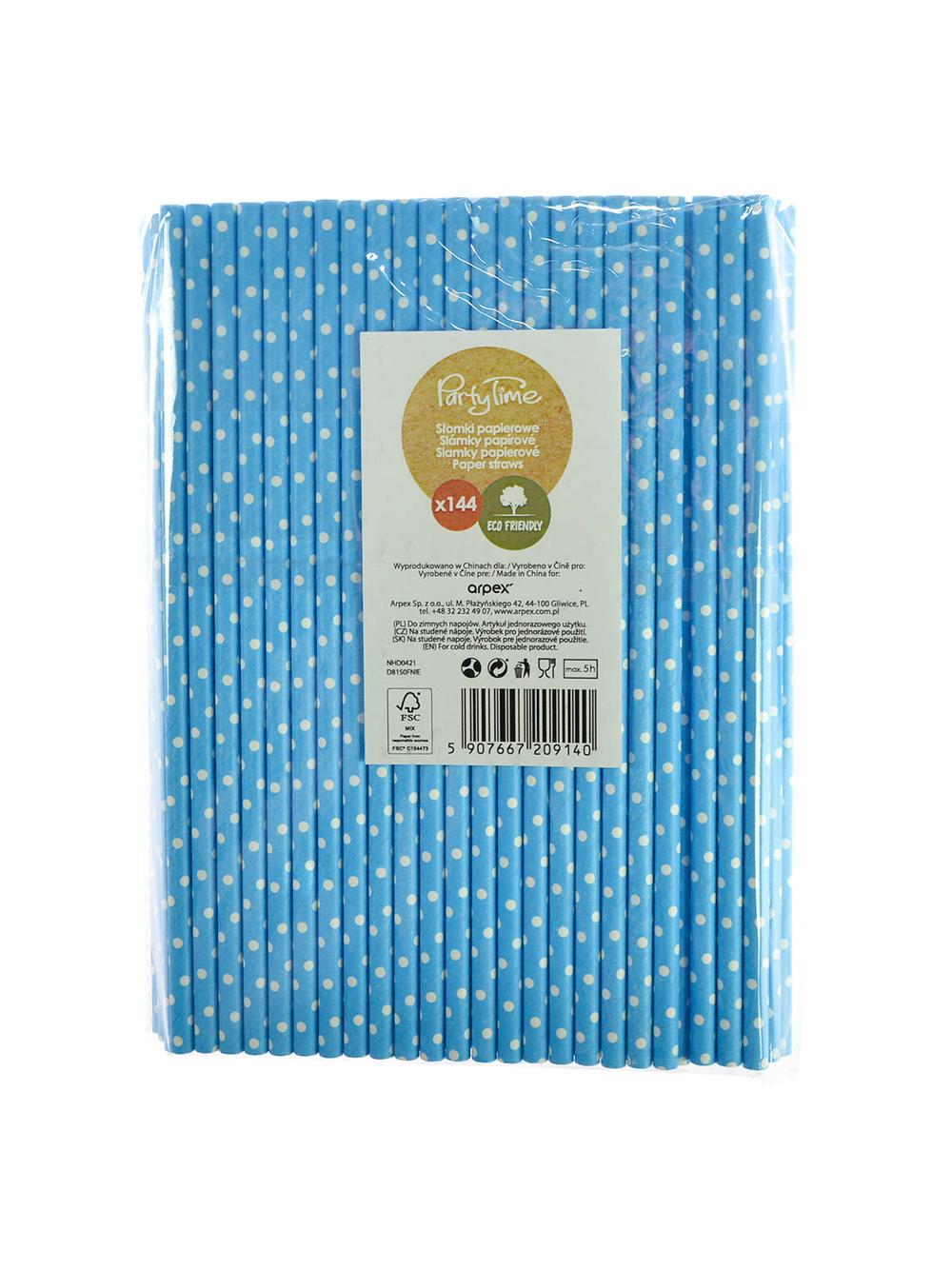 Słomki papierowe niebieskie w białe kropki (144 szt.) - FSC Mix Credit
