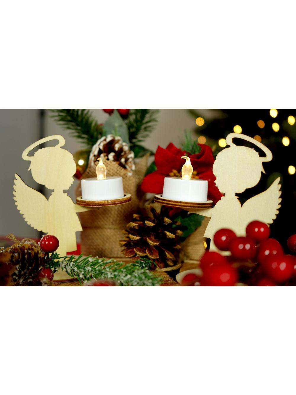 Świecznik drewniany - aniołek