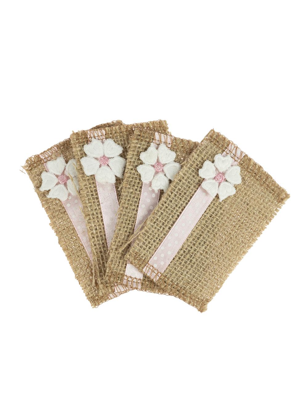 Jutowa opaska na sztućce (4 szt.)