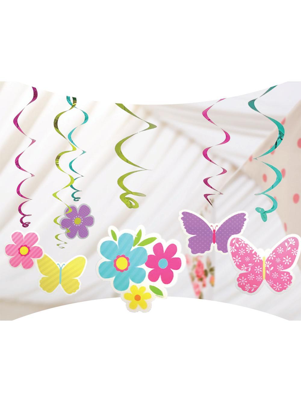 Wirujące dekoracje - kwiatuszki i motylki (6 szt.)