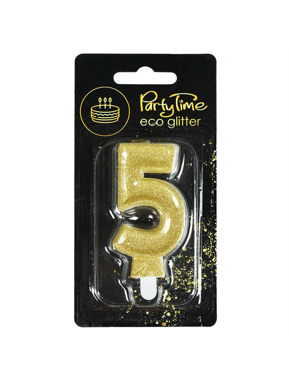 Świeczka cyferka z eko-brokatem nr 5