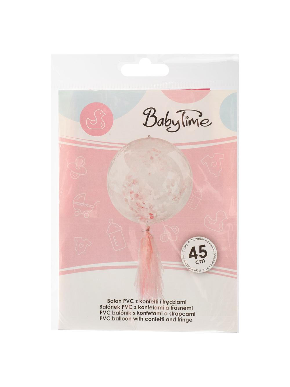 Balon PVC z konfetti i frędzlami - różowy