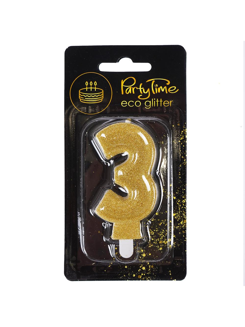 Świeczka cyferka z eko-brokatem nr 3