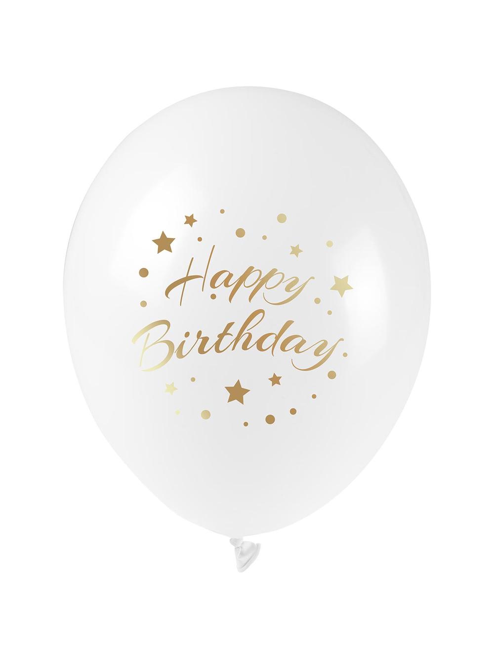 Balony ze złotym nadrukiem Happy Birthday (5 szt.)