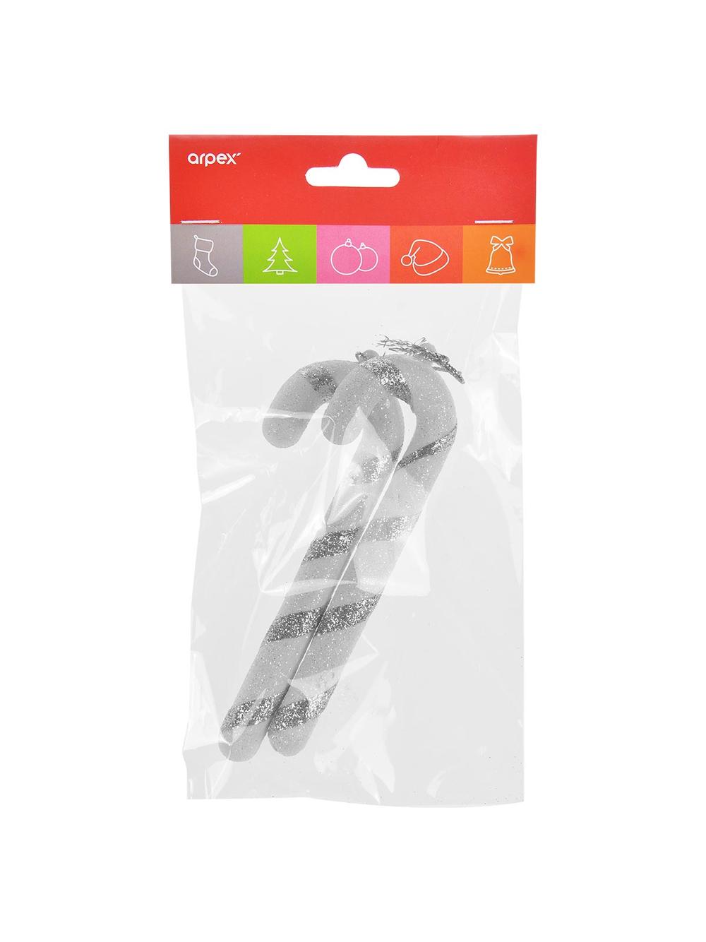 Brokatowe laski choinkowe srebrne (2 szt.)