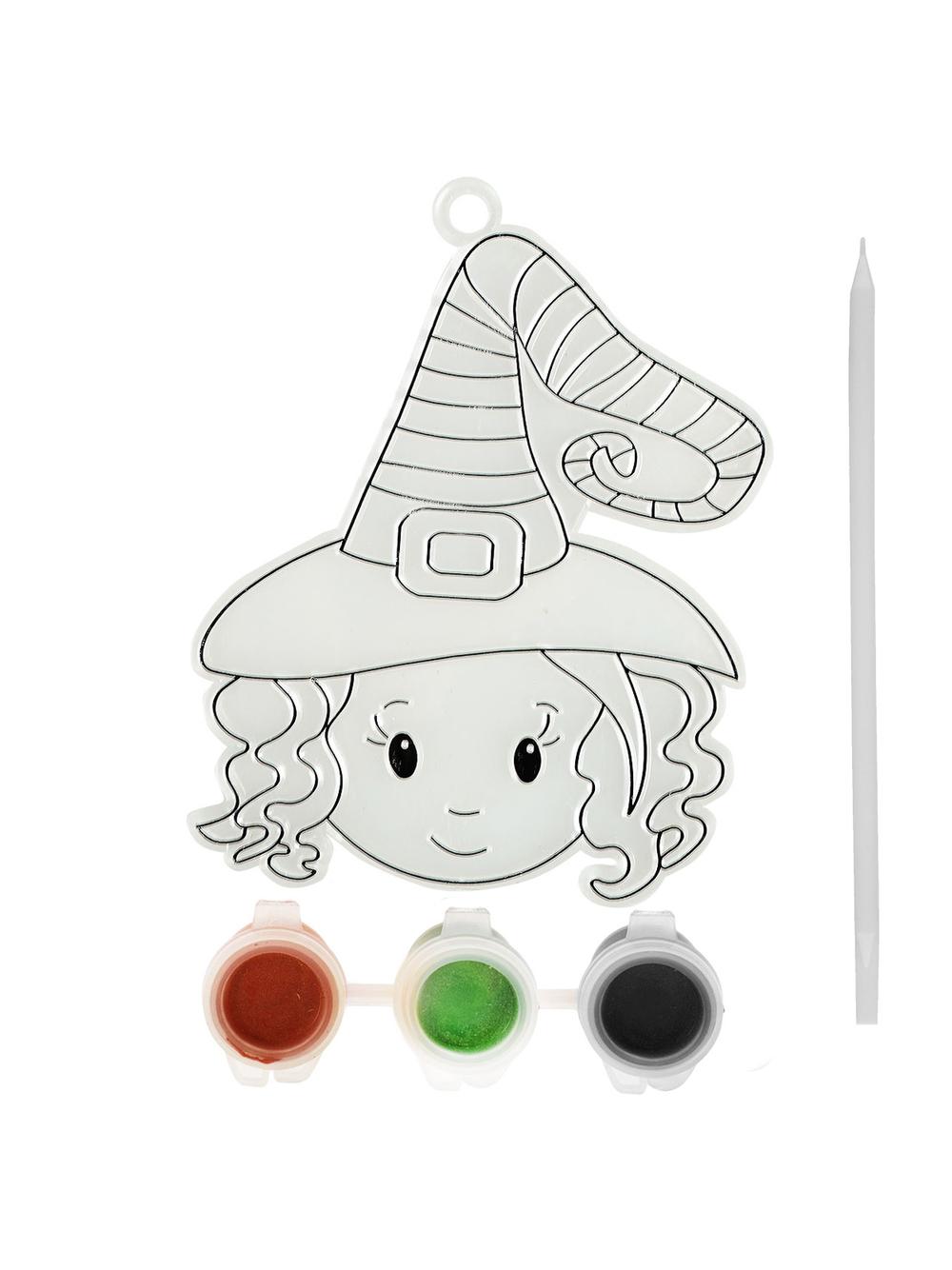 Halloweenowy witrażyk do malowania (zestaw z farbkami i patyczkiem)