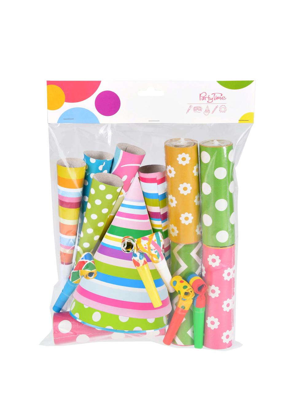 Zestaw Party dla 10 osób (10 czapeczek, 5 trąbek, 5 gwizdków, 5 serpentyn)