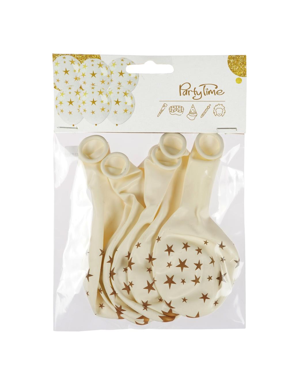 Balony ze złotym nadrukiem gwiazdki (6 szt.)