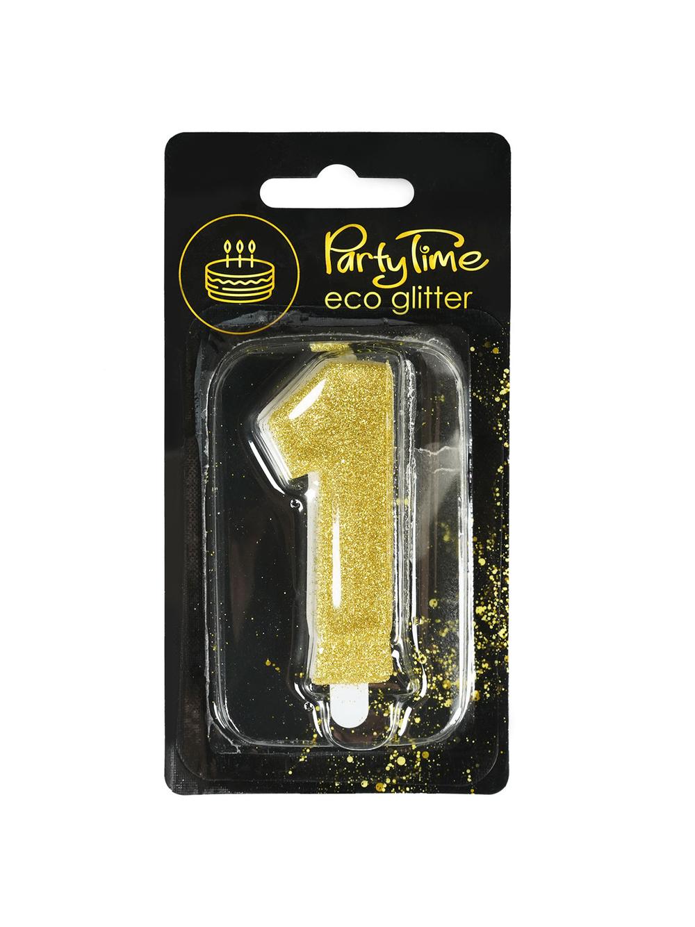 Świeczka cyferka z eko-brokatem nr 1