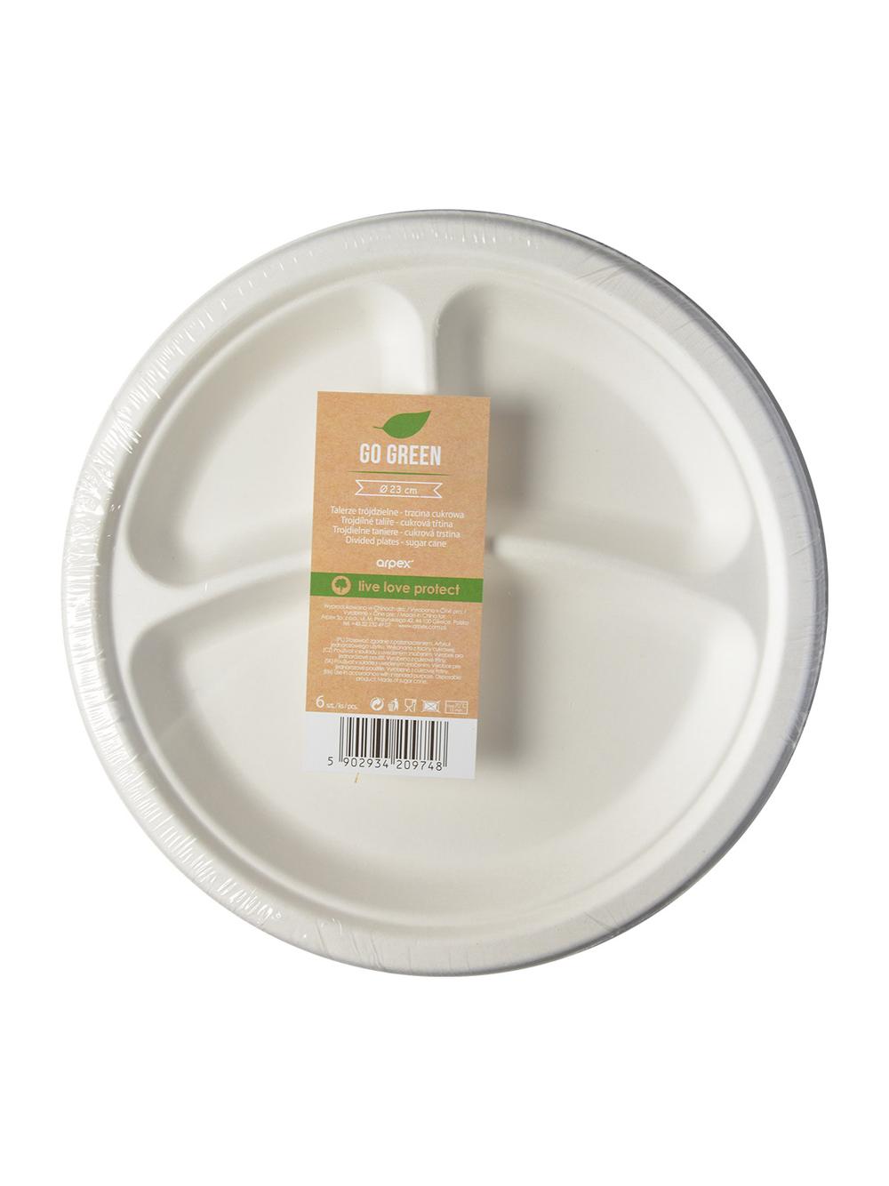 Talerze trójdzielne 23 cm - trzcina cukrowa (6 szt.)