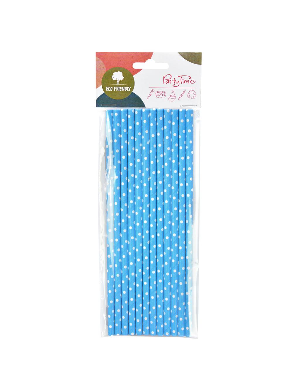 Słomki papierowe niebieskie w białe kropki (12 szt.) - FSC Mix Credit