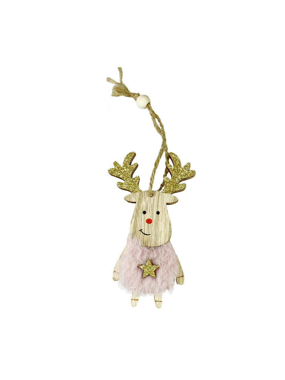 Drewniany renifer brokatowy z futerkiem - FSC 100%
