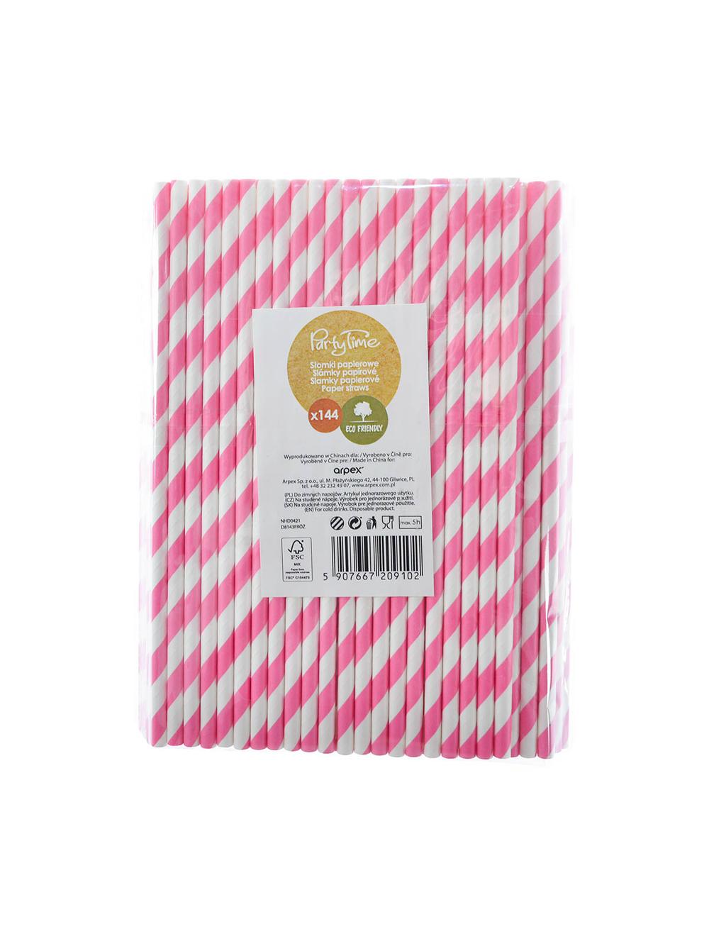 Słomki papierowe - paski różowe (144 szt.) - FSC Mix Credit