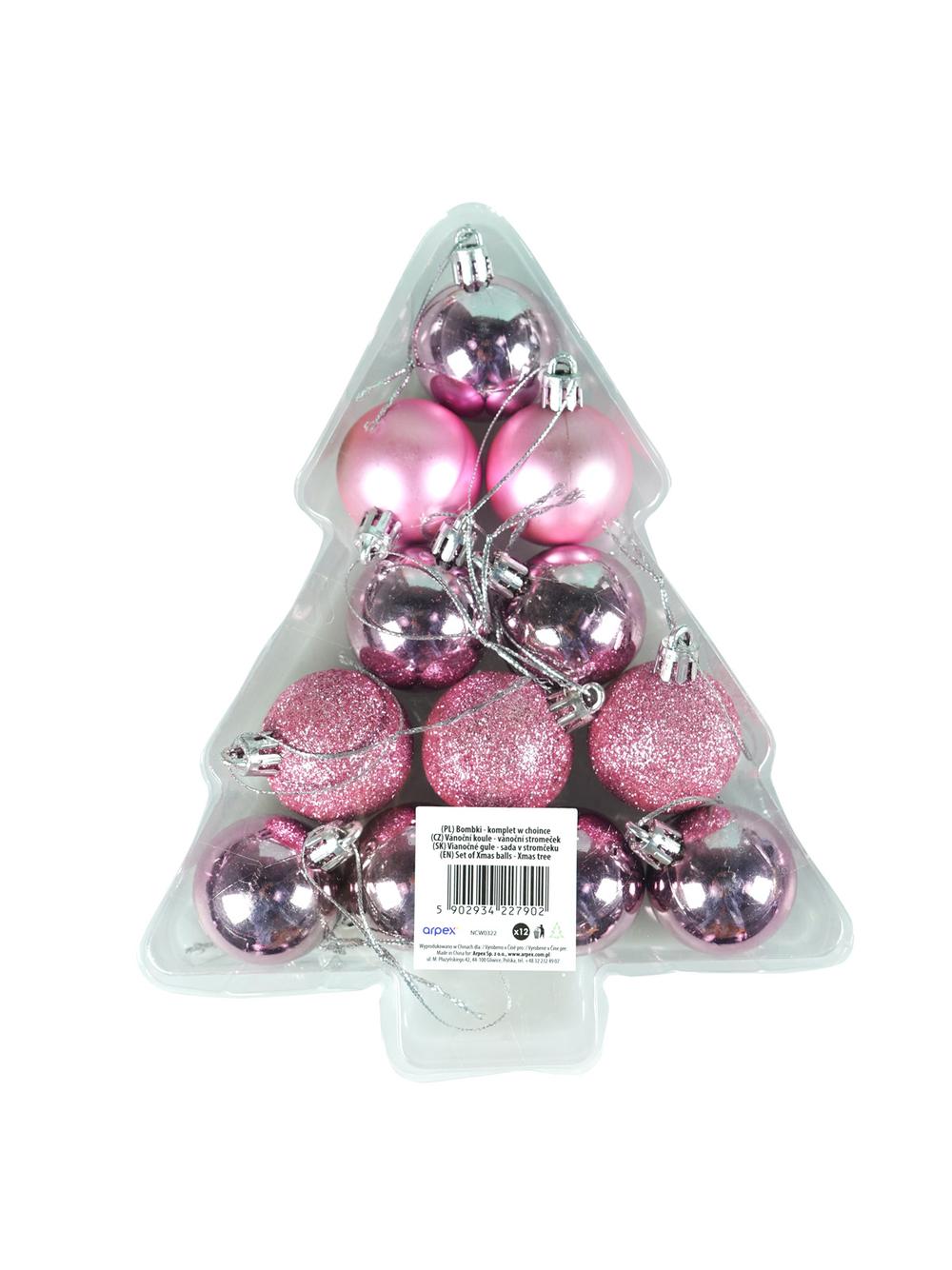 Bombki - komplet w choince (12 szt.) różowy