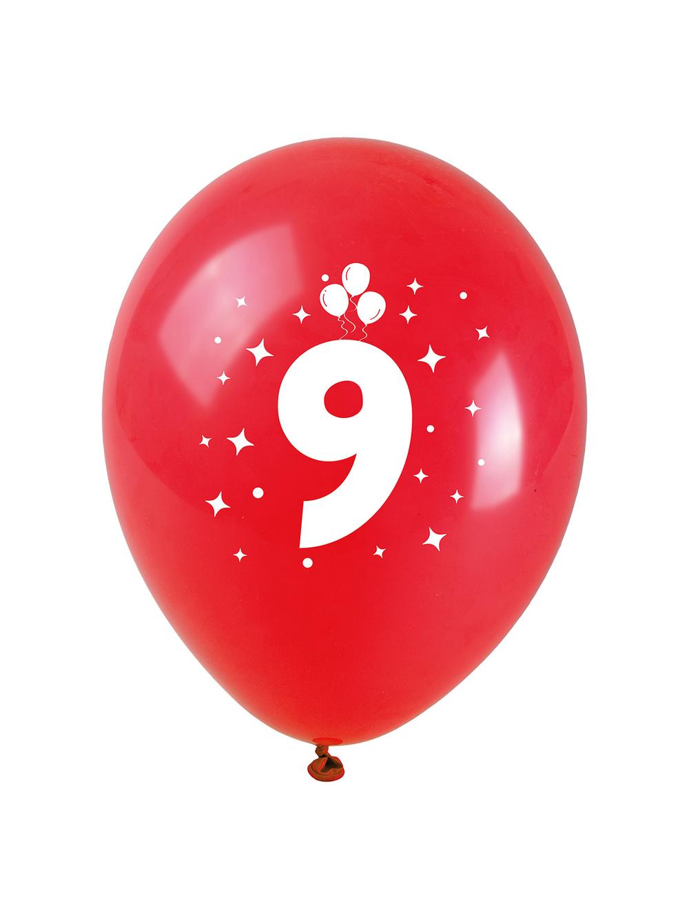 Balony z nadrukiem cyferki - 9 (3 szt.)