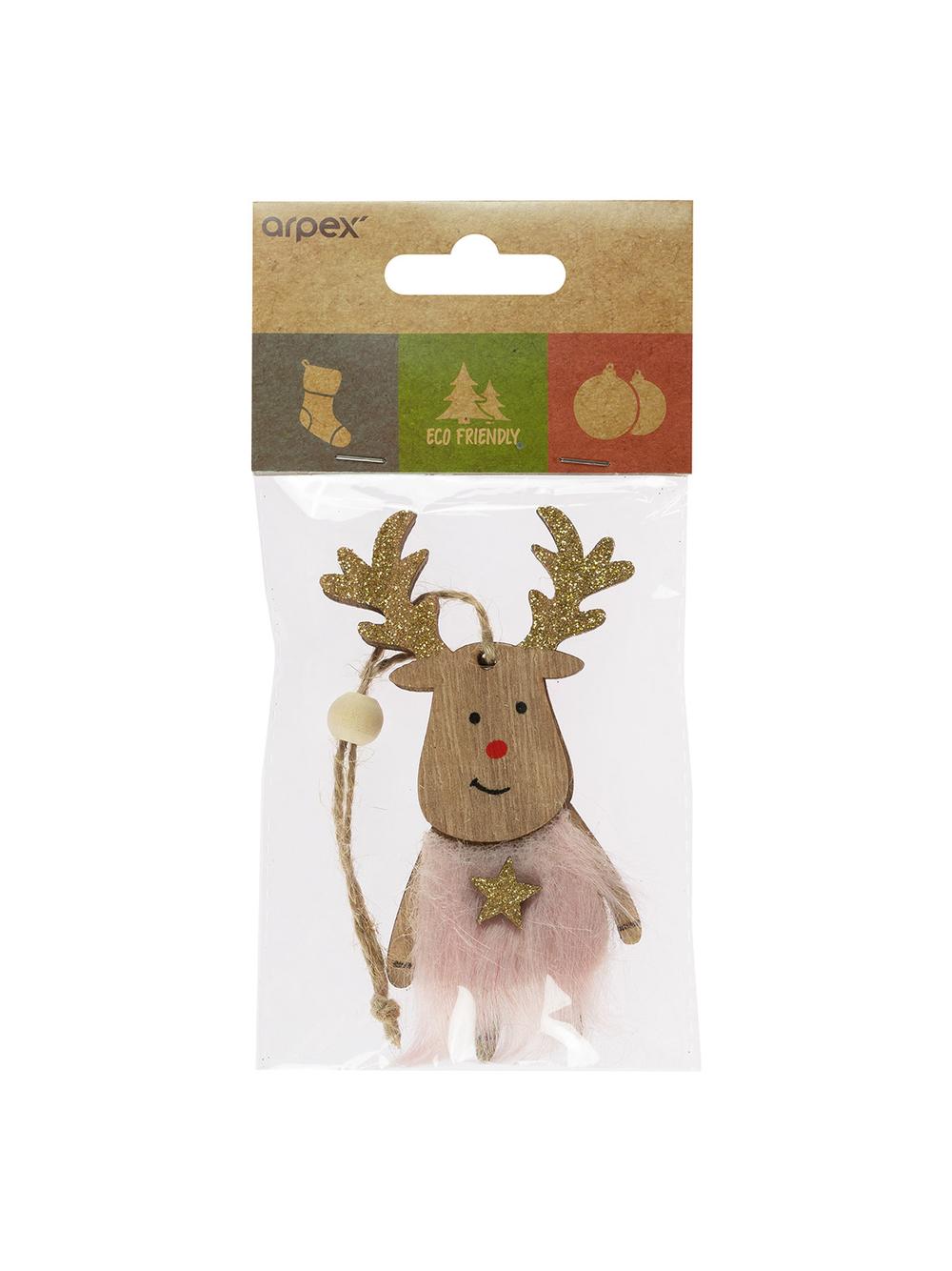 Drewniany renifer brokatowy z futerkiem - FSC 100%