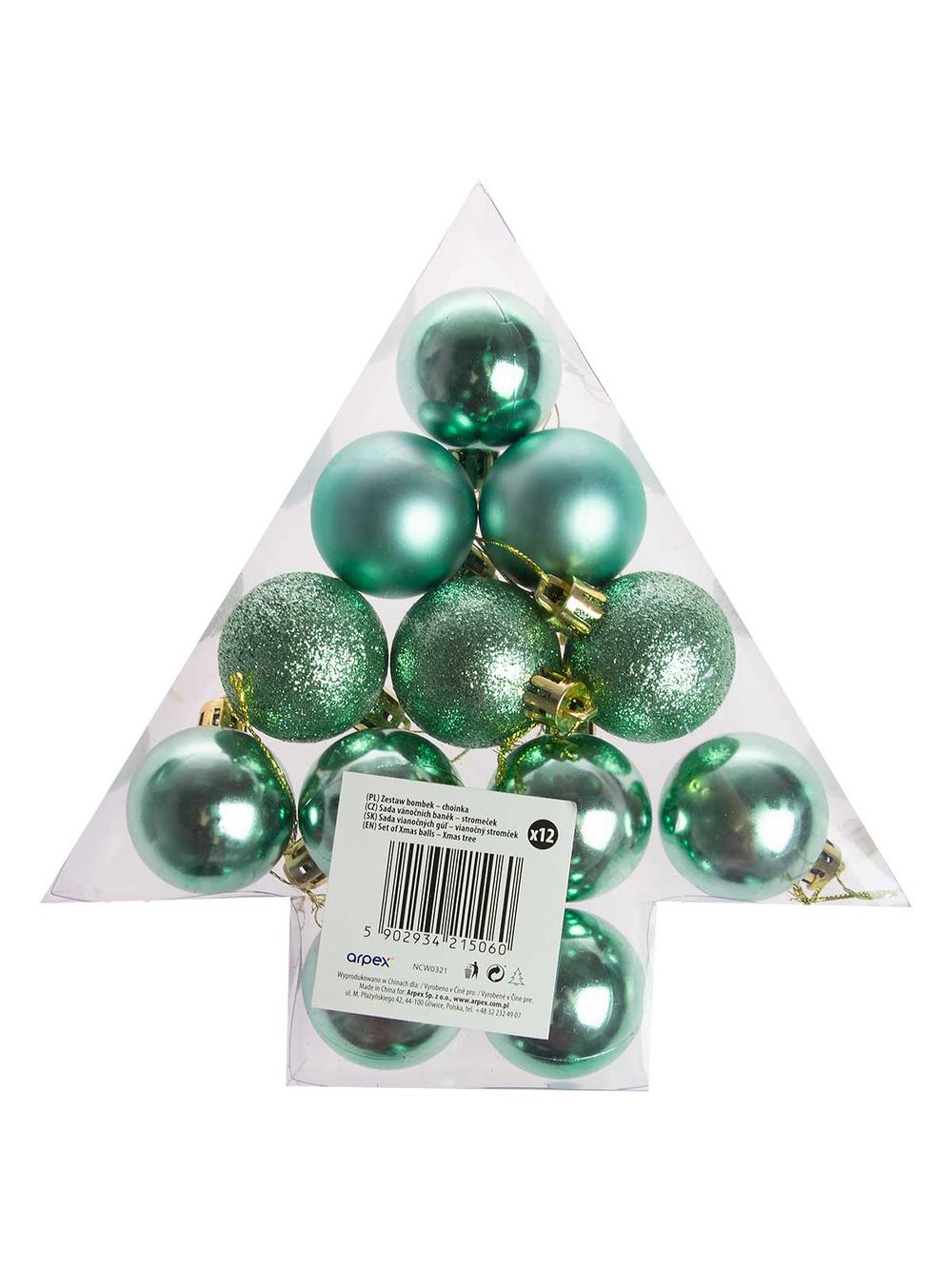 Bombki - komplet w choince (12 szt.) miętowy