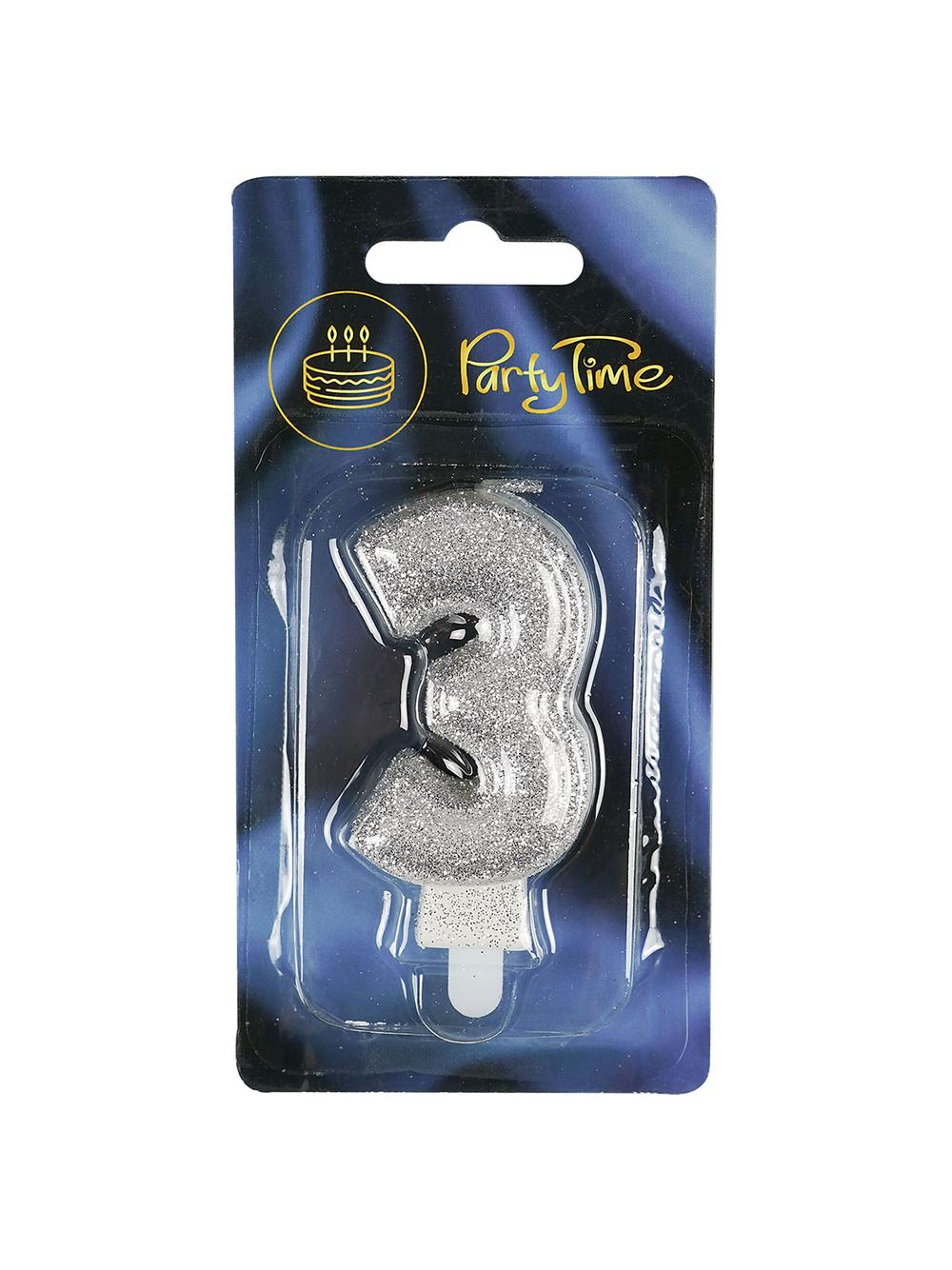 Świeczka cyferka premium nr 3 srebrna