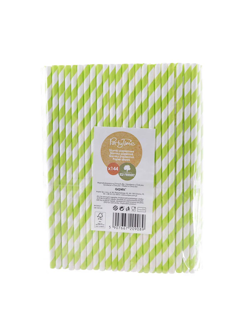 Słomki papierowe - paski limonkowe (144 szt.) - FSC Mix Credit