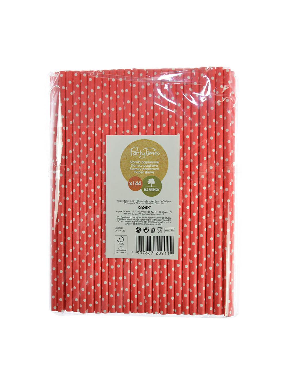 Słomki papierowe czerwone w białe kropki (144 szt.) - FSC Mix Credit