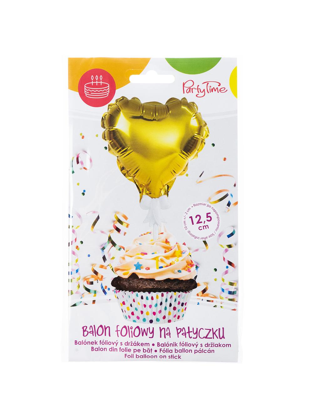 Balon foliowy na patyczku serce złoty