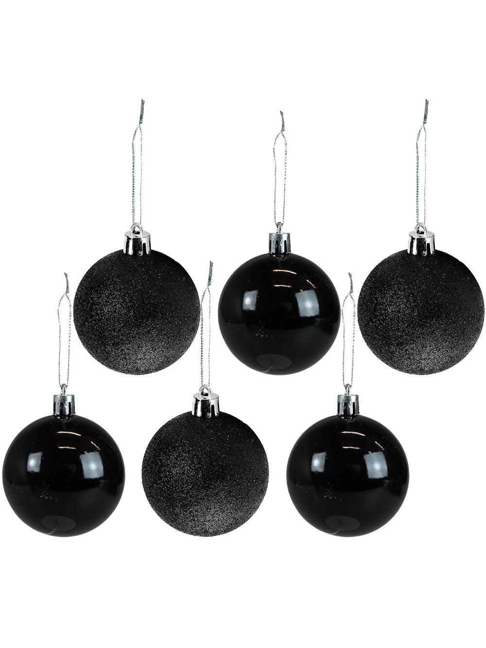Zestaw bombek czarno-brokatowych (6 szt.)