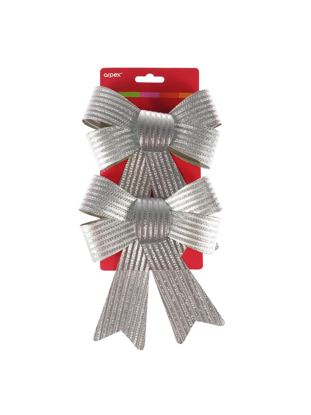 Zestaw kokard dekoracyjnych - prążki (2 szt.) srebrnych