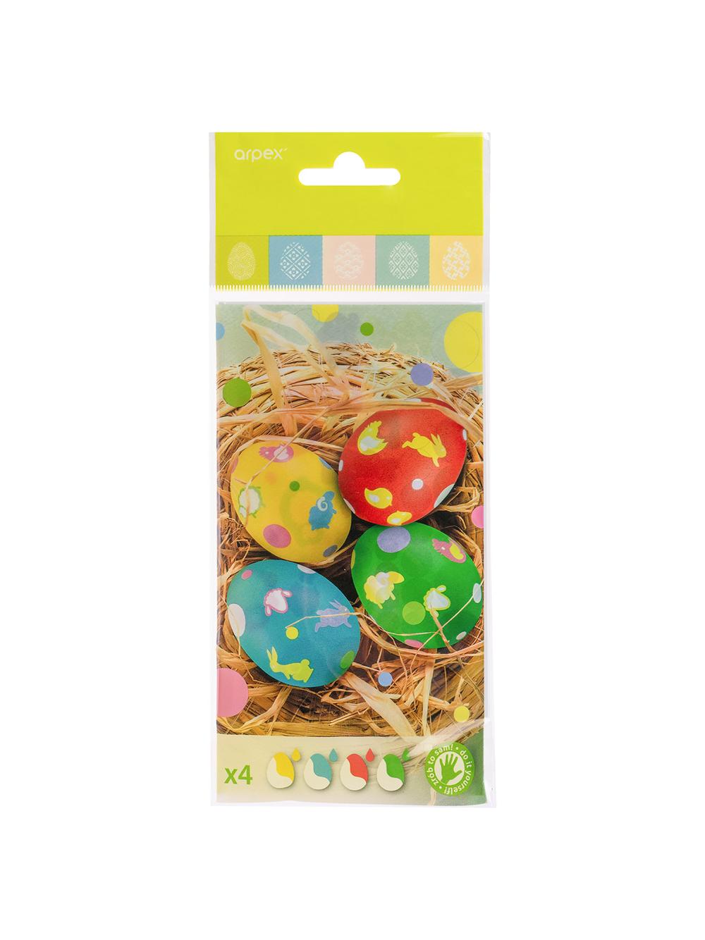 Zestaw do zdobienia pisanek (barwniki 4 szt., arkusz z kolorowymi naklejkami)