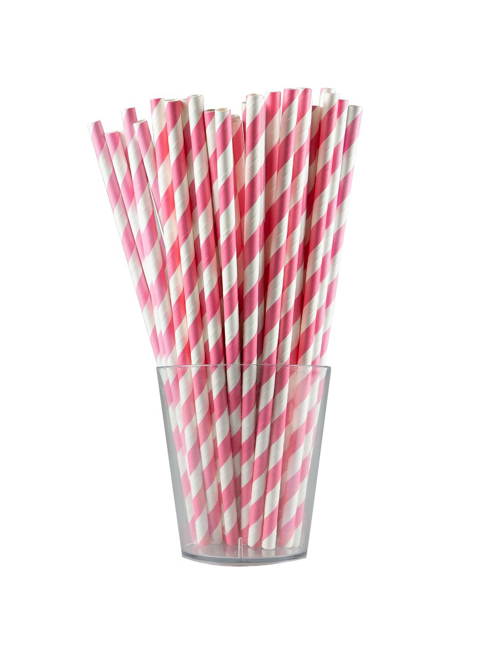 Słomki papierowe - paski różowe (12 szt.) - FSC Mix Credit