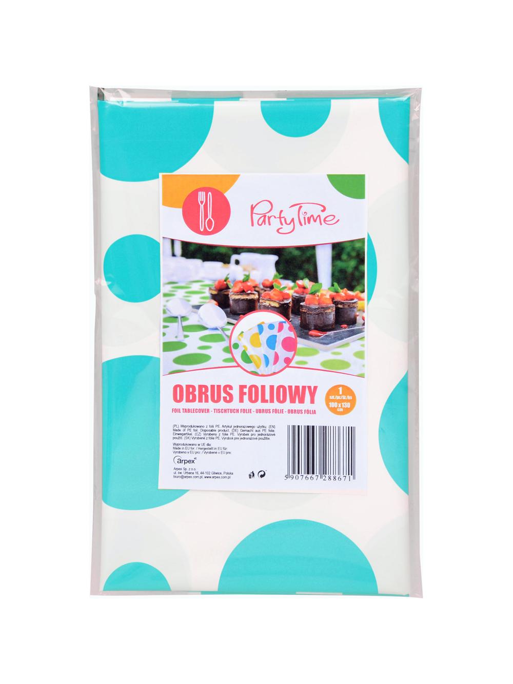 Obrus folia w grochy turkusowy