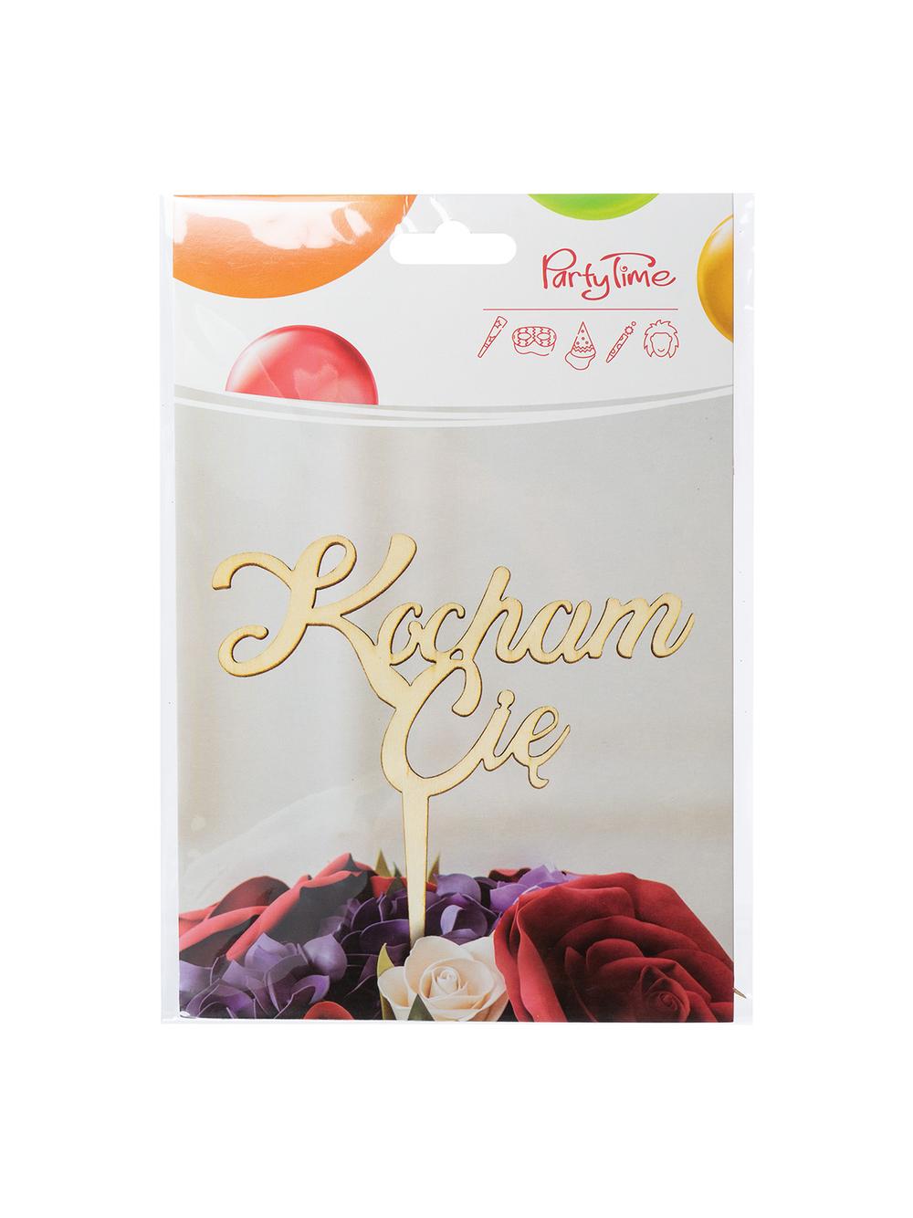 Drewniana dekoracja na patyczku - Kocham Cię