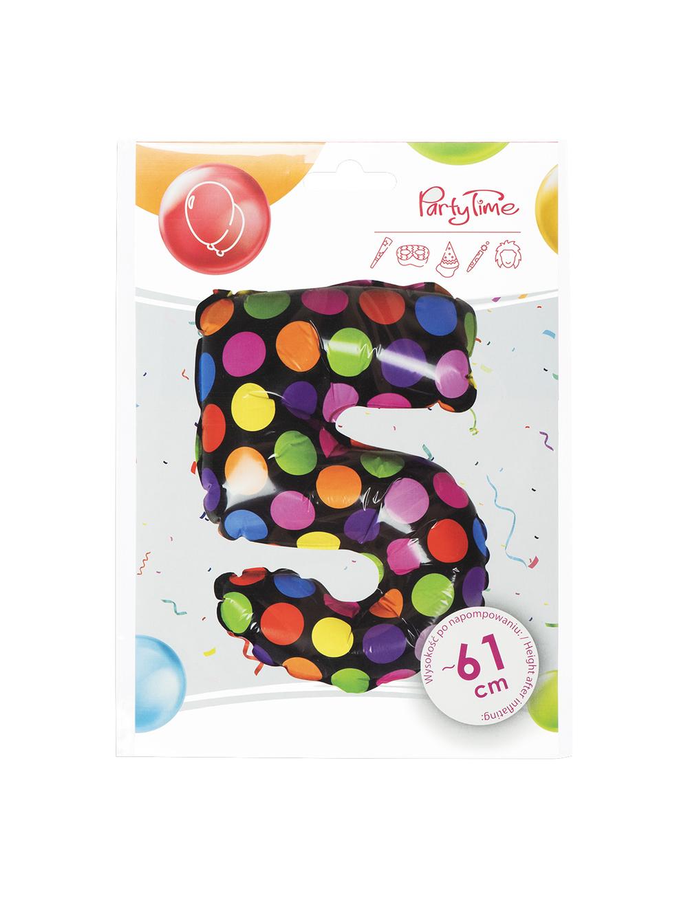 Balon foliowy cyferka w kropki nr 5