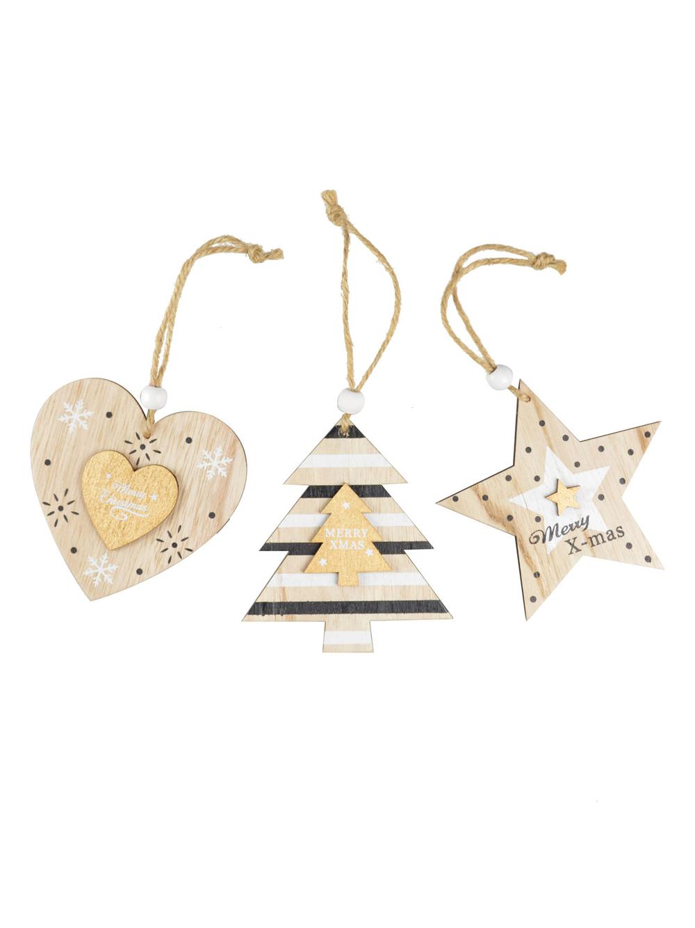 Drewniane zawieszki choinkowe