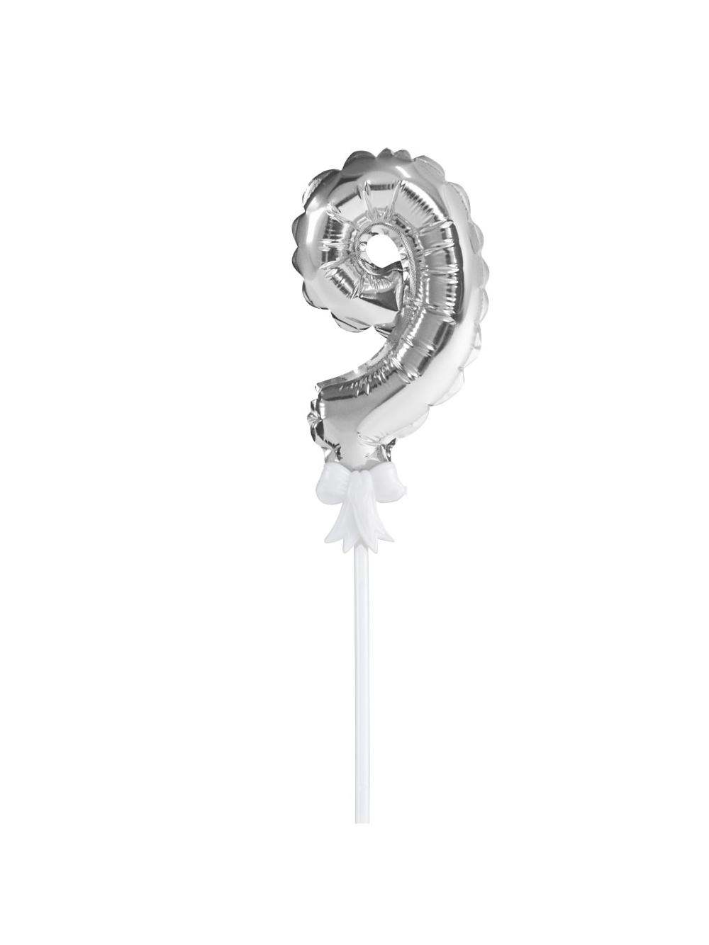 Balon foliowy na patyczku nr 9 srebrny