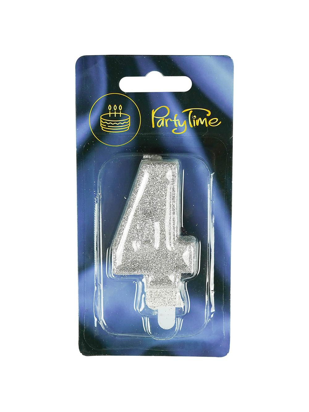 Świeczka cyferka premium nr 4 srebrna