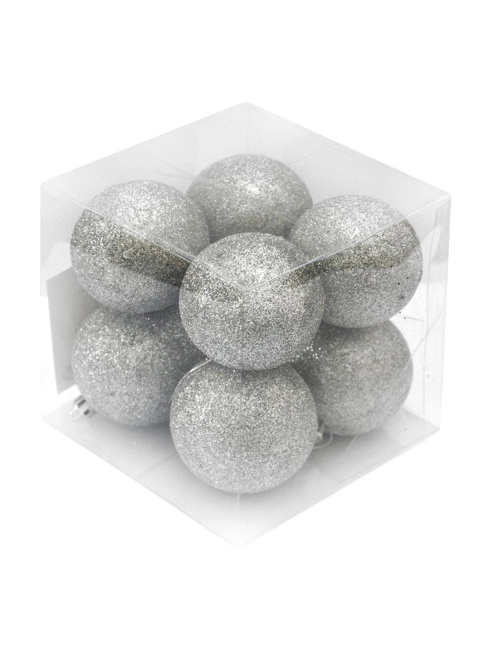 Bombki brokatowe pudełko (8 szt.) srebrne