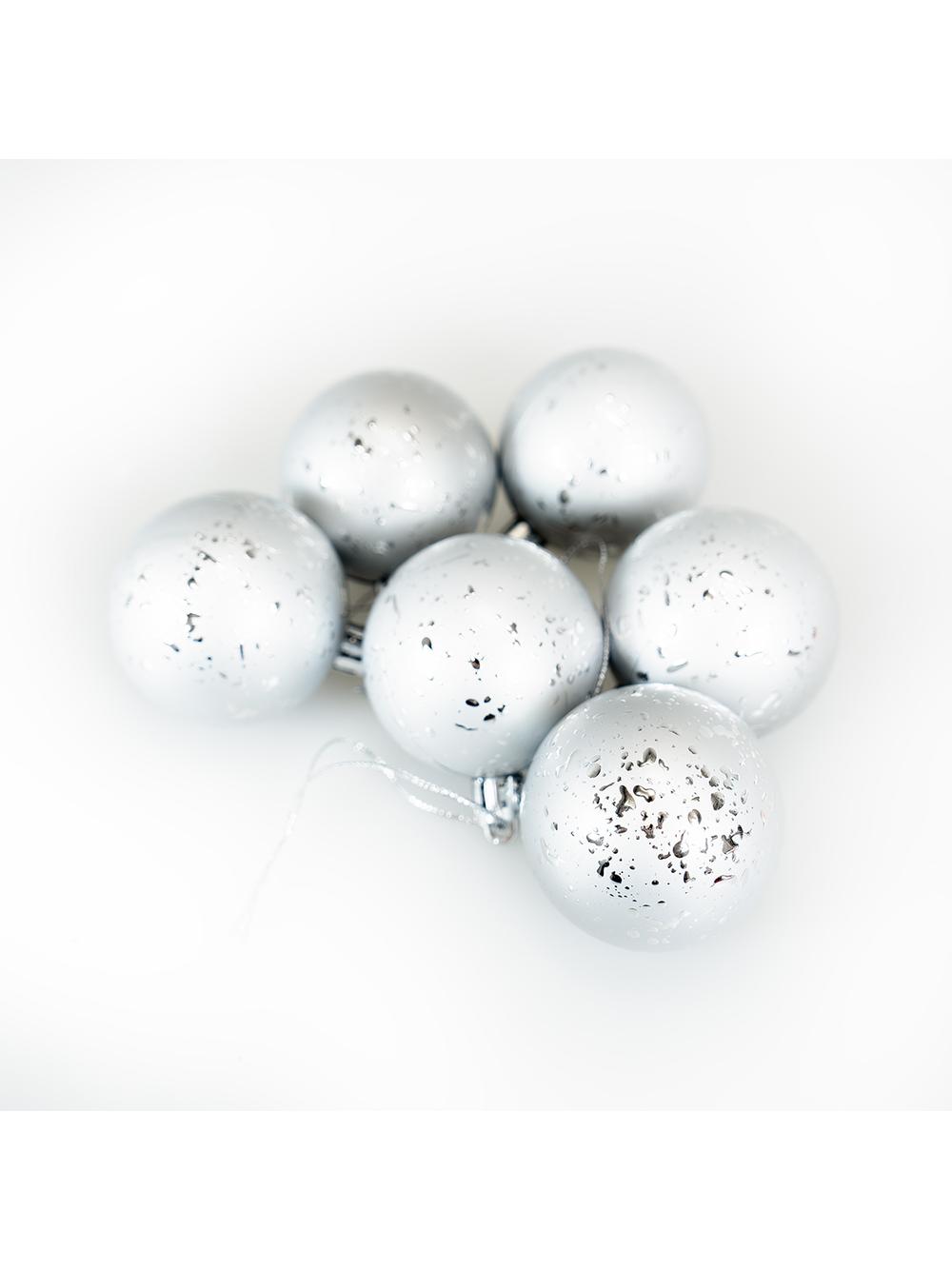 Zestaw bombek z efektem rosy (6 szt.) - srebrny