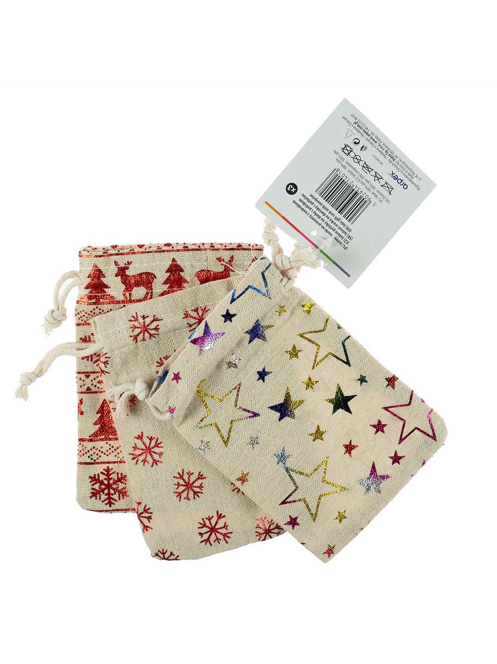 Jutowe worki na prezenty z nadrukiem (3 szt.)