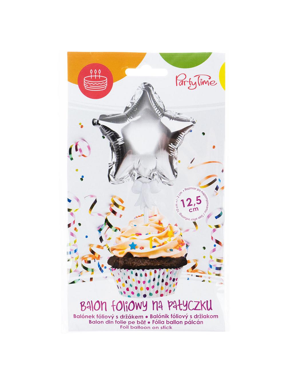 Balon foliowy na patyczku gwiazdka srebrny