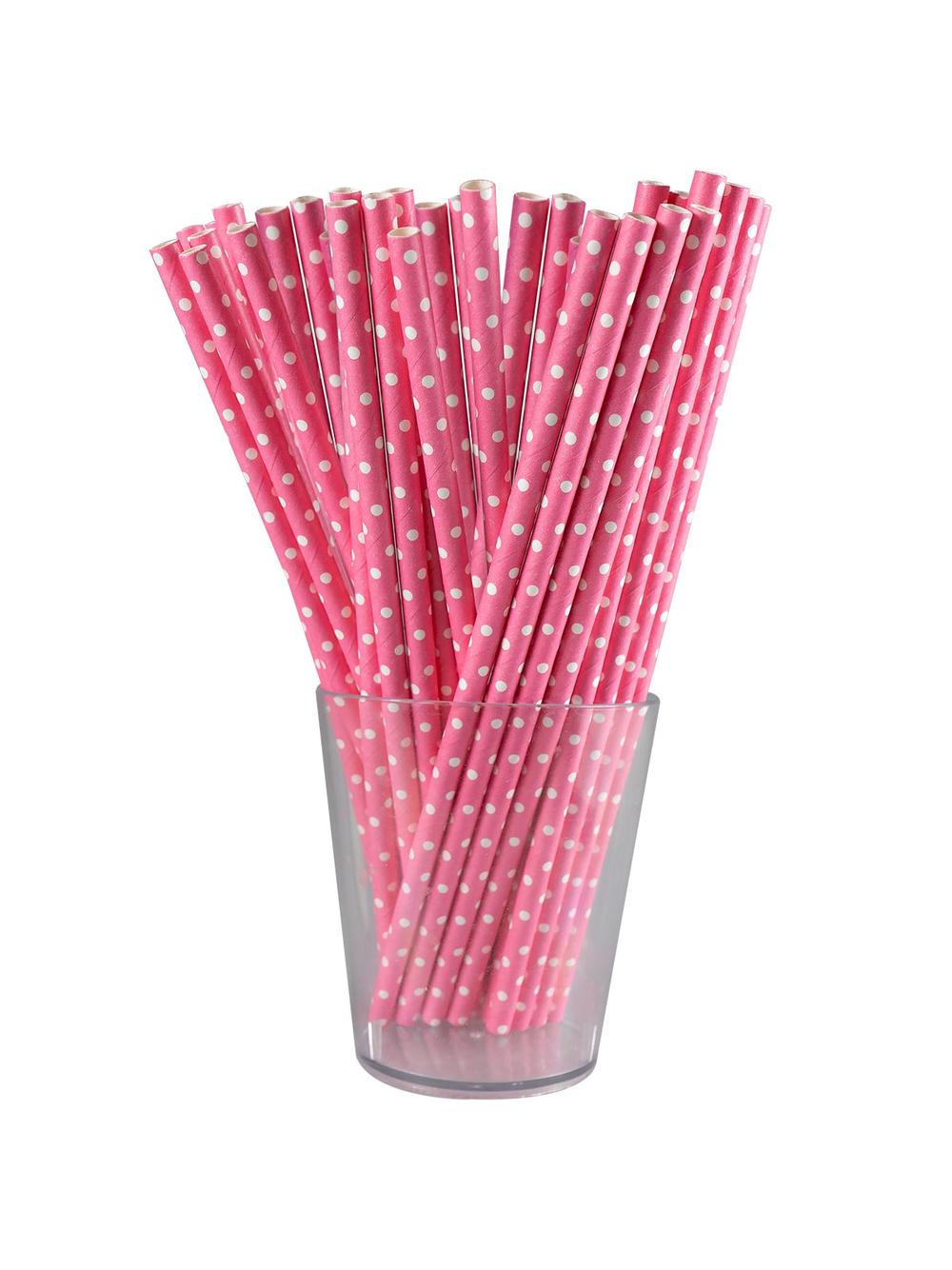 Słomki papierowe różowe w białe kropki (12 szt.) - FSC Mix Credit
