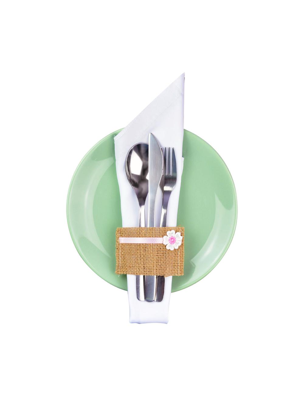 Jutowa opaska na sztućce (4 szt.)