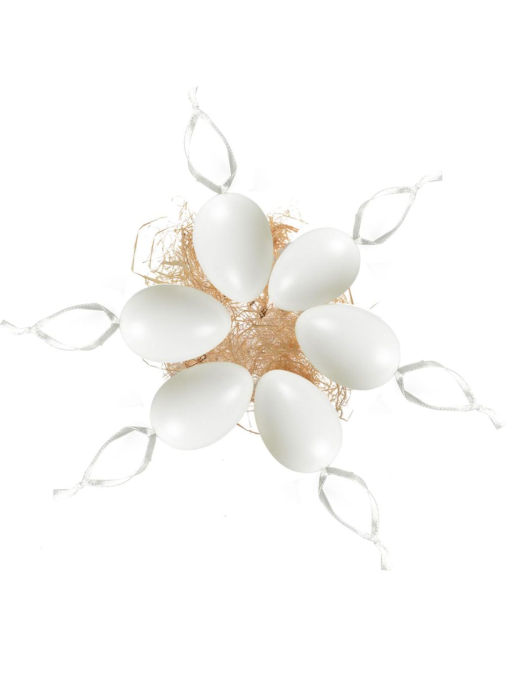 Białe jajeczka z rafią (6 szt.)