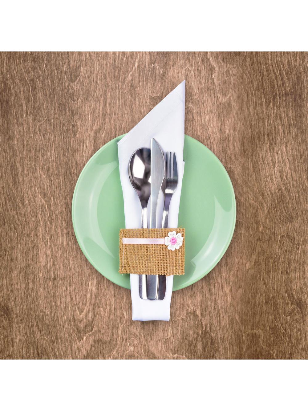 Jutowa opaska na sztućce (4 szt.)