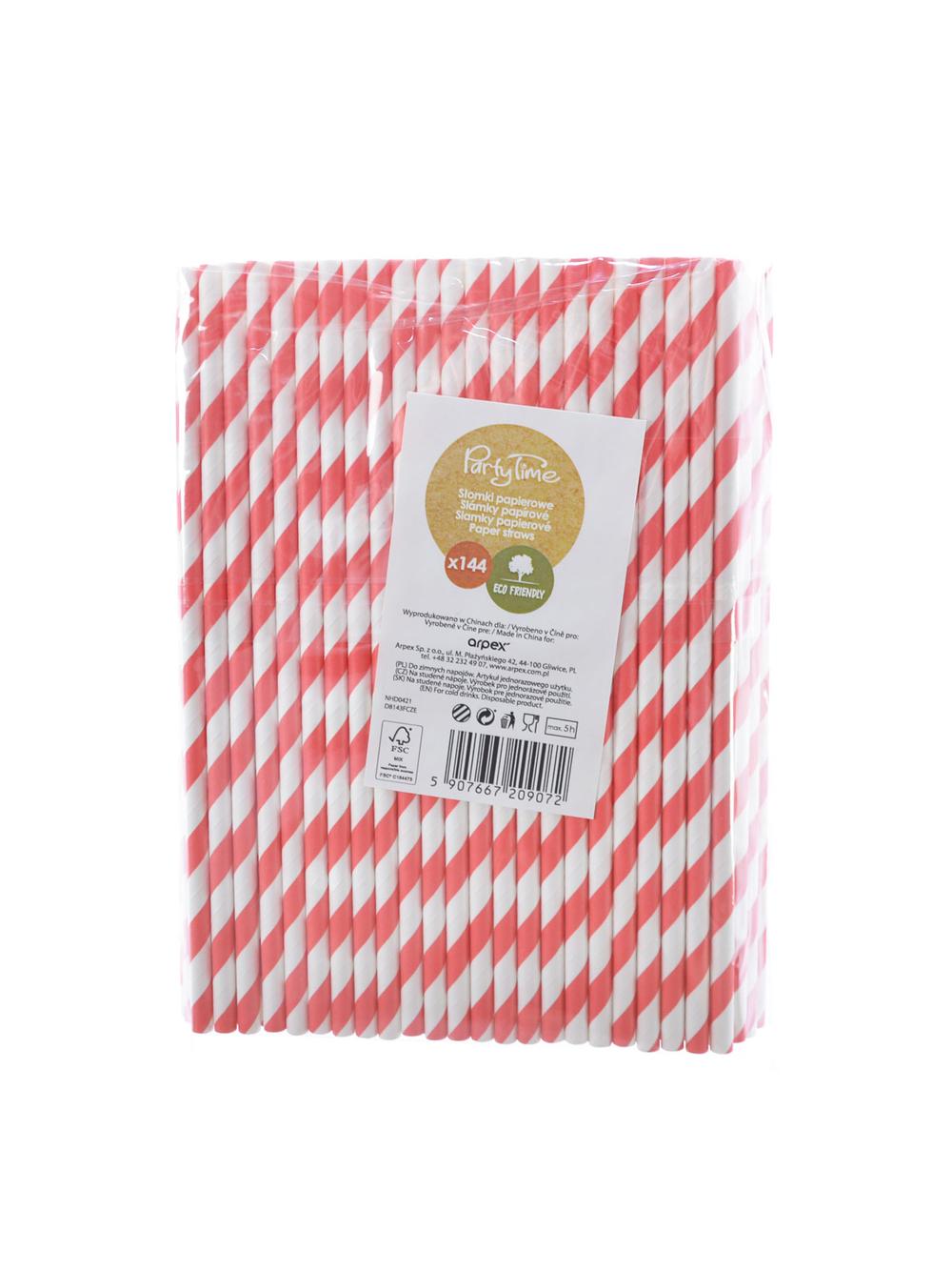 Słomki papierowe - paski czerwone (144 szt.) - FSC Mix Credit