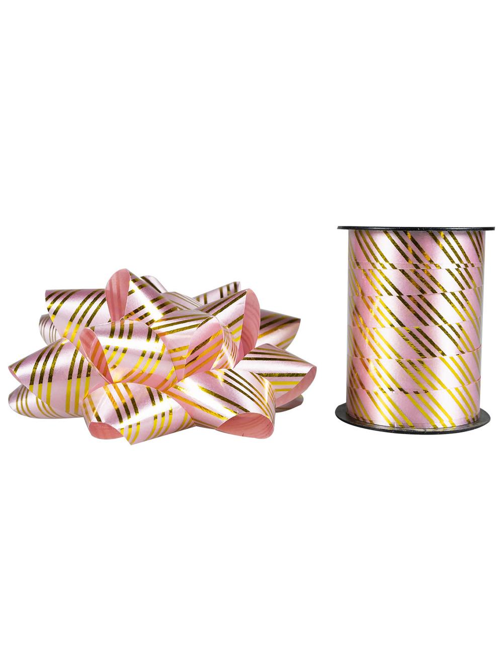 Zestaw do dekoracji prezentów w paski różowy