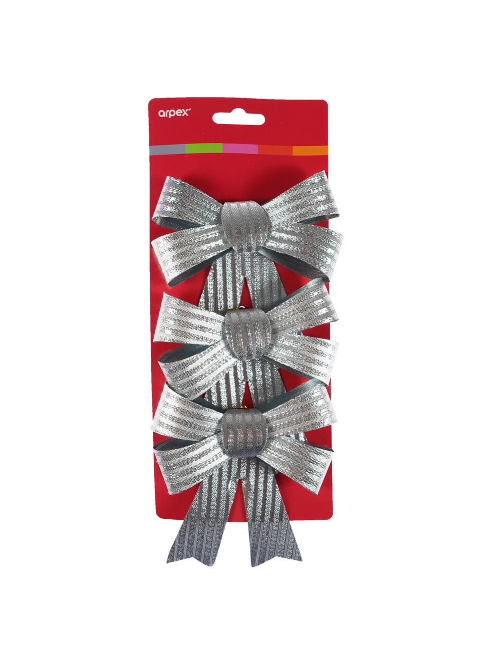 Zestaw kokard dekoracyjnych - prążki (3 szt.) srebrnych