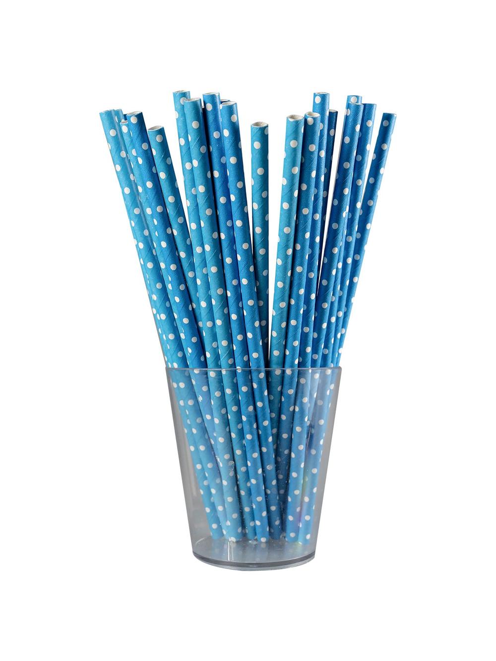 Słomki papierowe niebieskie w białe kropki (12 szt.) - FSC Mix Credit