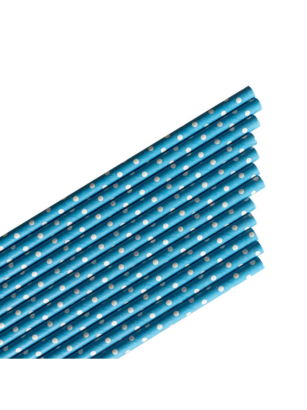 Słomki papierowe niebieskie w białe kropki (12 szt.) - FSC Mix Credit