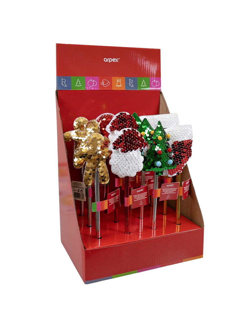 Długopis z cekinowymi ozdobami świątecznymi w displayu